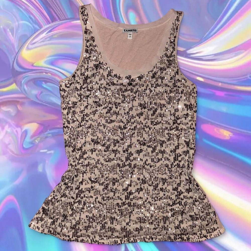 vtg y2k express mcbling indie sleaze party girl sequin front tank top, sz sm/md
